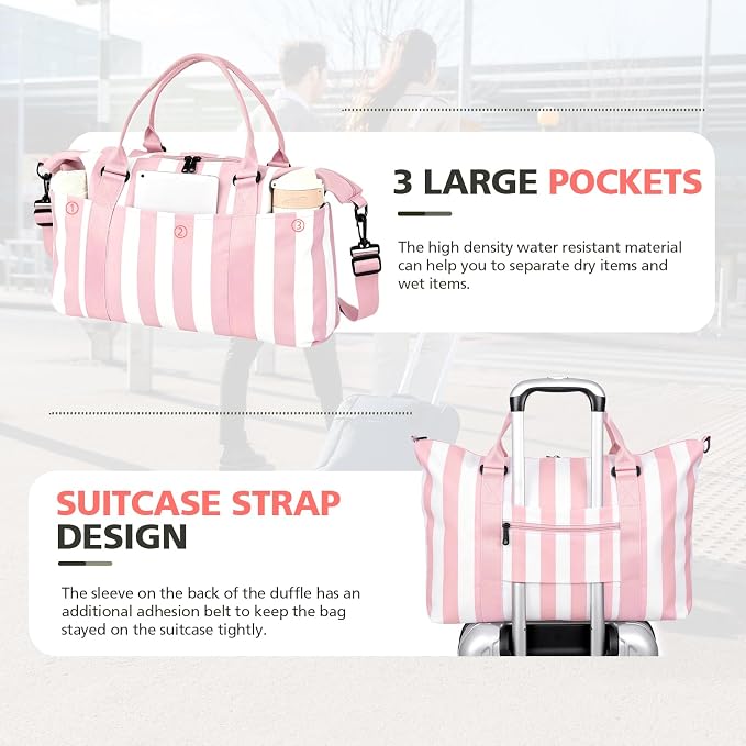 TOPBAG Travel Duffle Bag, Waterproof Weekender Carry On Tote Bags for Women, Sport Gym Bag for Men, Hospital Bag for Labor and Delivery, Overnight Luggage Bag with Trolley Sleeve Coral Pink
