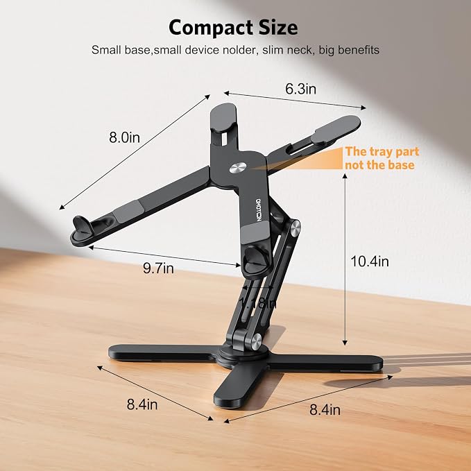 OMOTON LA10 360° Rotating Laptop Stand Riser Foldable for Desk, Black | Aluminium Aolly, Adjustable Height Angles, Collaborative Work, Easy Storage, Fits Laptops up to 17", for MacBook Pro/Air HP