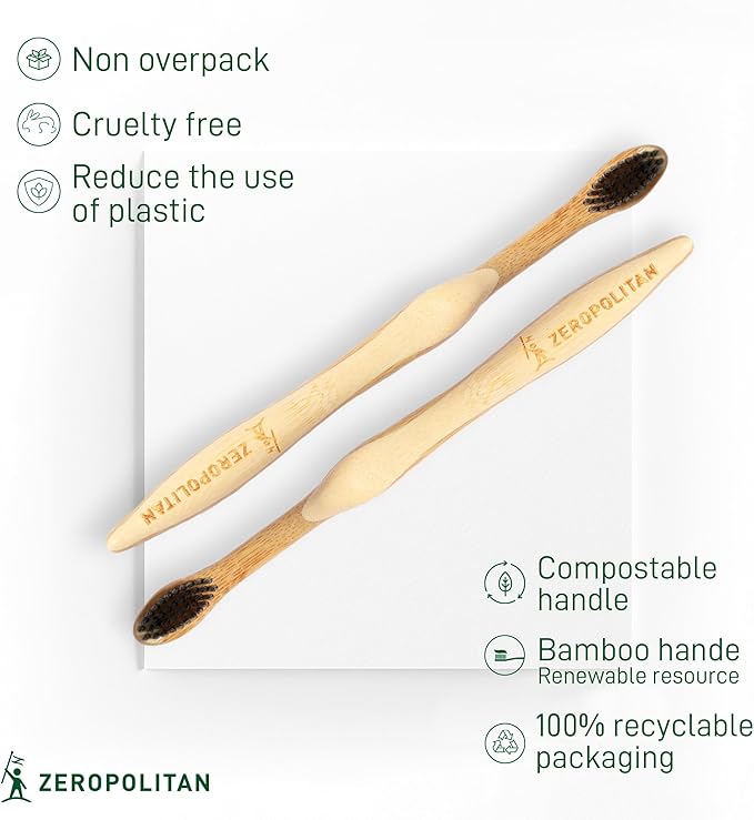 Eco-Friendly Bamboo Toothbrush Set of 4 - Medium Bristle Toothbrush with Ergonomic Handles & Charcoal Bristles – Low Waste & Biodegradable Personal Care Essentials