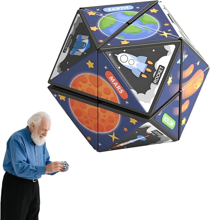 Dementia Prevention Puzzle Cube for Seniors - Brain Boosting Memory Game, Anti-Slip Large Blocks with Easy-Rotate Design for Alzheimer's Care (Space Pattern)