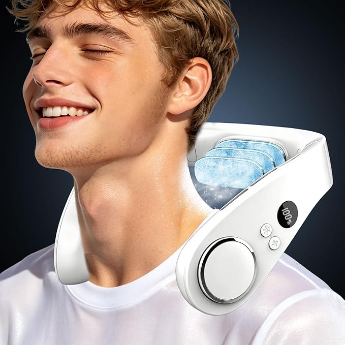 Neck Air Conditioner,5500mAh Neck Fan Rechargeable Battery Operated Metal Cooling Plate AC Cooler,Personal Portable Neck Fans that Blow Cold Air,Bladeless Quiet Wearable Hangs around Neck Device White