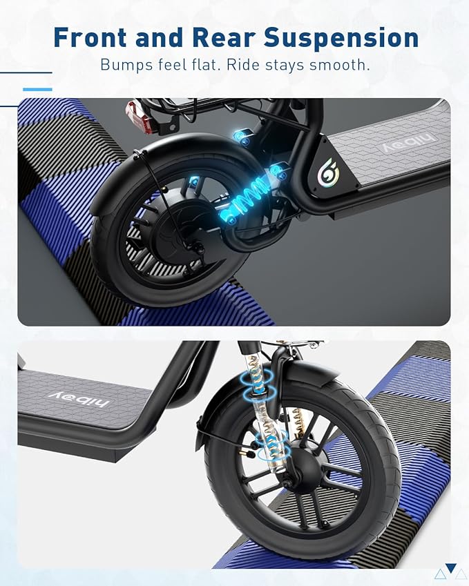 Hiboy Q2 Adult Electric Scooter with Seat & Phone Holder – 500W Motor, 22mi Range, 14" Wheels, Dual Suspension, Neon Lights, Foldable for Commute & Campus