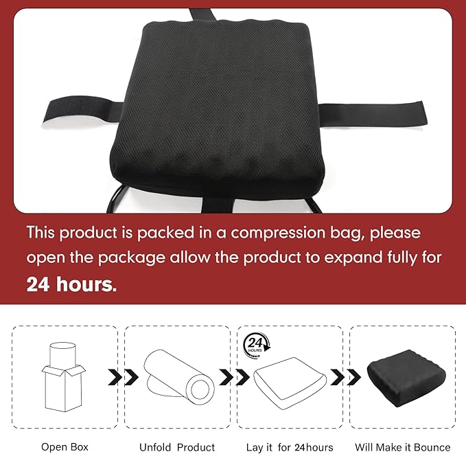 Rollator Walker Seat Cushion 12x12x3.5 Inch Support Pad with Breathable Mesh Cover, Adjustable Straps for Secure Fit(Black)