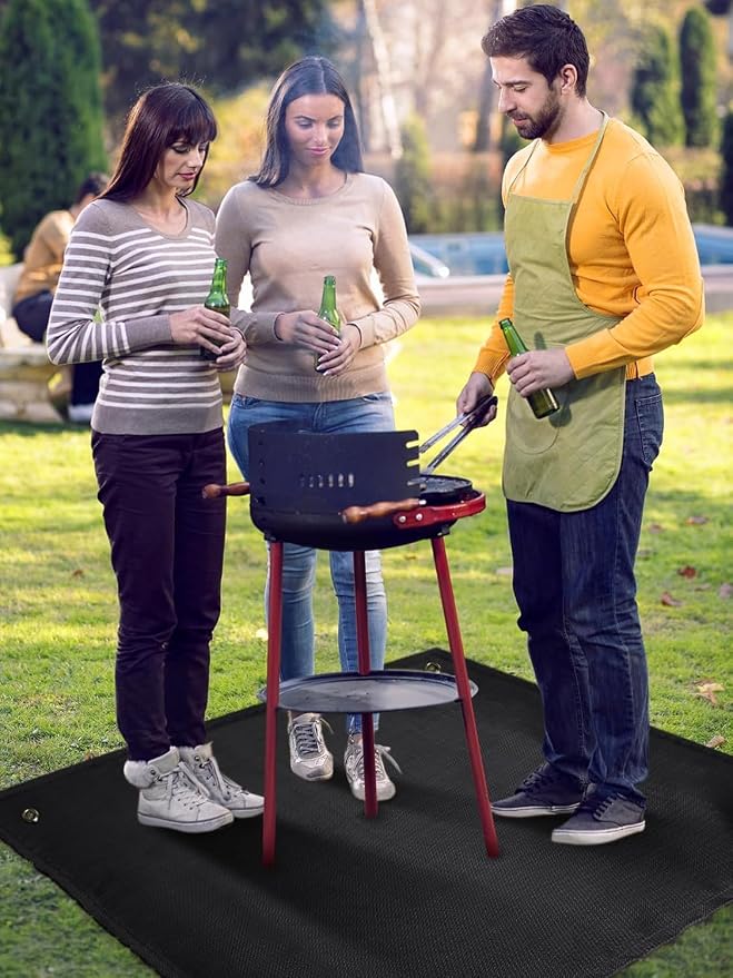 Fire Pit Mat - 37.8x39.4in Fireproof Blanket for Under Fire Pit, Compatible with Solo Stove, Heat Resistant Rug for Outside Indoor Wooden Deck Grass Lawn Protection - Black