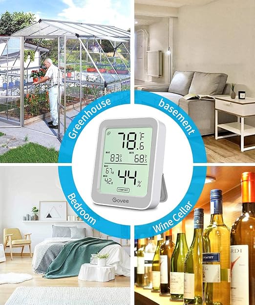 Govee Indoor Hygrometer Thermometer 2Pack H5075 with Bluetooth App Control | Room Temperature Humidity Meter, 164ft Remote Monitor, Smart Alerts, 2 Years Data Storage Export, for Bedroom Wine Cellar