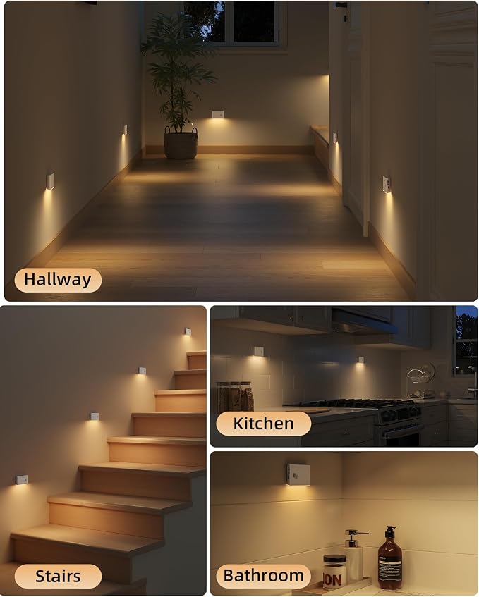 EZVALO 3 Pack Motion Sensor Night Lights, Sync LED Stair Lights Indoor, 1500mAh Rechargeable, Magnetic & Dimmable, 3000K Soft White, Portable Nightlight for Hallway, Stairs, Bathroom, Bedroom