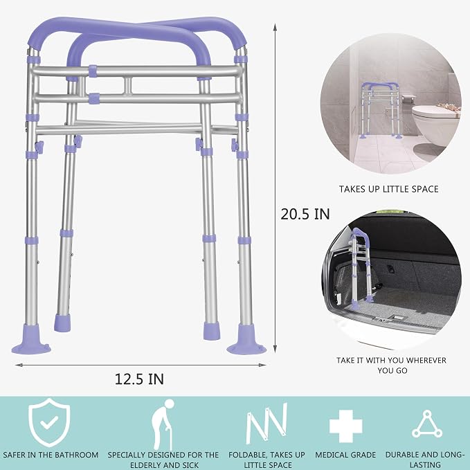 Lianjindun Toilet Safety Rails, 350 lbs, Adjustable Height & Width | Fits Most Toilets, Foldable Design, 350 Lbs Capacity, Aluminum Toilet Frame, Toilet Handles for Seniors, Disabled, Handicap