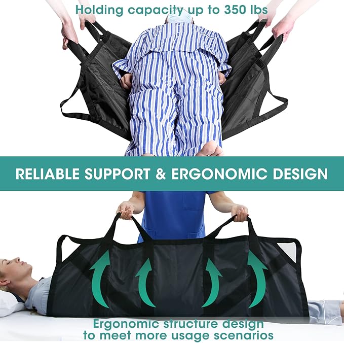 45" x 36" Positioning Bed Pad with Handles Washable Draw Sheets for Hospital Bed Ridden Patient Clothes Waterproof Glide Sheets for Patients Moving Pad for Lifting &Transfer Sheet Nylon, Black