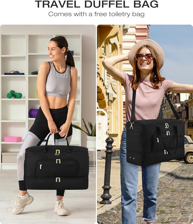 Travel Duffle Bag, Wide Open Large Weekender Bag for Women with Shoe Compartment, Carry on Overnight Bags with Toiletry Bag, Hospital Bag for Women Labor Delivery with Wet Pocket (3 Pcs)