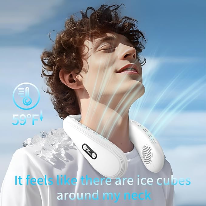 Neck Fan Back-Windy 6000mAh with Cooling Plate Bladeless Portable | Cold Compress Thermo-Electric Cooler Rechargeable Holiday Essentials for Women Men Outdoor Camping Gardening Walking(White)