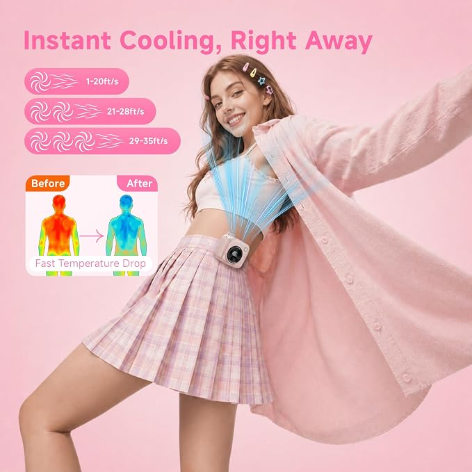 Portable Waist Fan, Rechargeable Wearable Fan w/ LED Display, 3 Speeds, 3000mAh Battery, 10H Runtime, Mini Turbo Airflow, Clip on Belt/Shirt/Hat,Travel Essentials Gift for Women,Makeup,Concert -1 PACK