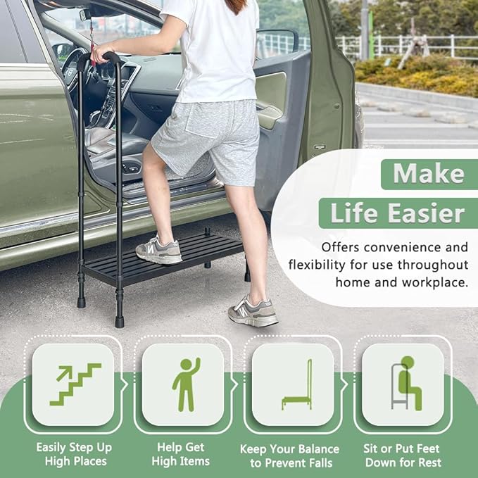 Bed Steps for High Beds Adults Medical Bedside Step Stool with Handle for Elderly Heavy Duty Metal Step Stool Handicap to Get in Bed Wide Foot Stool Safety Stepping Stool for Truck SUV Car