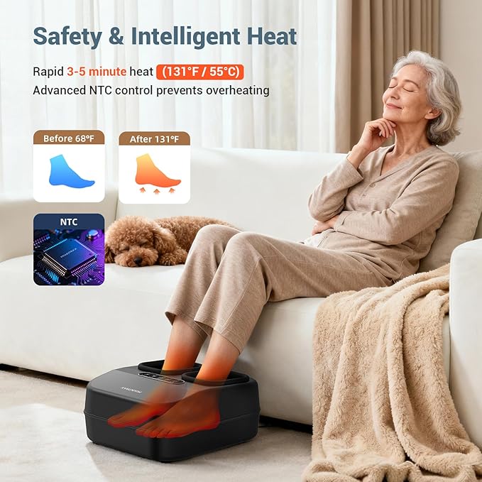 MOUNTRAX Shiatsu Foot Massager with Heat, Deep Kneading Foot Massager for Plantar Fasciitis, Neuropathy, Improve Circulation and Pain Relief – DIY Customizable Design Foot Massage with Drawing Pen