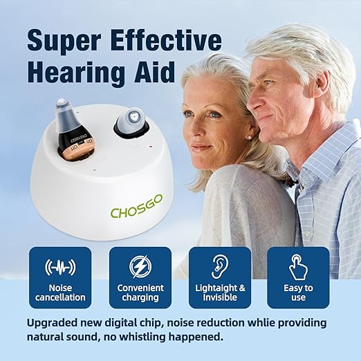 Hearing Aids, Rechargeable Hearing Aids for Seniors Adults with Noise Cancellation,A Pair Completely-in-Canal (CIC) Invisible OTC Hearing Amplifier, Black