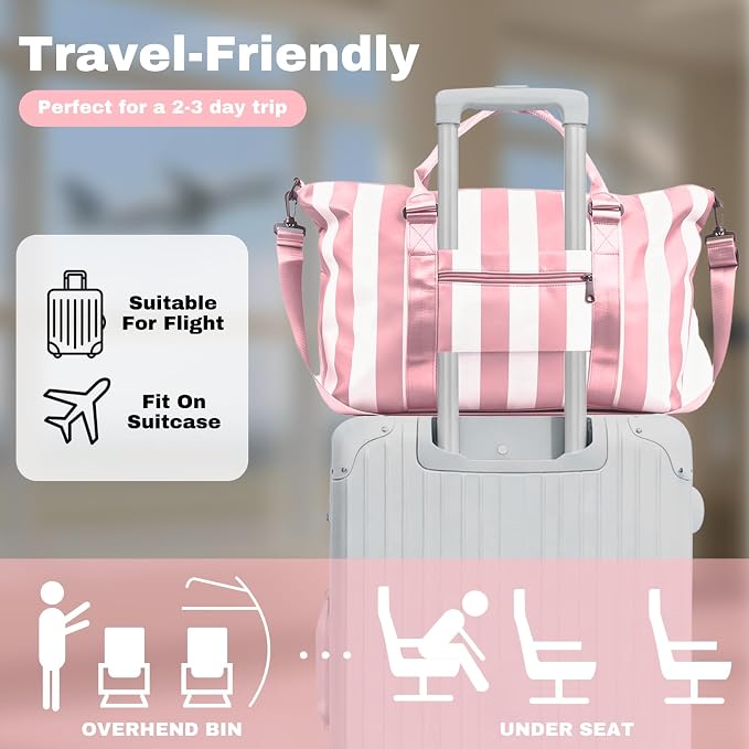 Travel Duffle Bag for Women, Carry On Weekender Tote with Trolley Sleeve | Waterproof overnight bag for gym, sports, hospital stays, labor and delivery; spacious carry-on design for short trips.