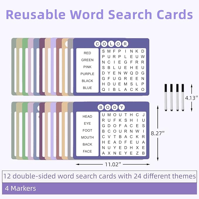 12 Pcs Word Search Cards for Dementia Game | Dementia Activities for Seniors | Alzheimer's Products for Dementia Patients | Games for Dementia Seniors| Reusable Large Print Word Search Books