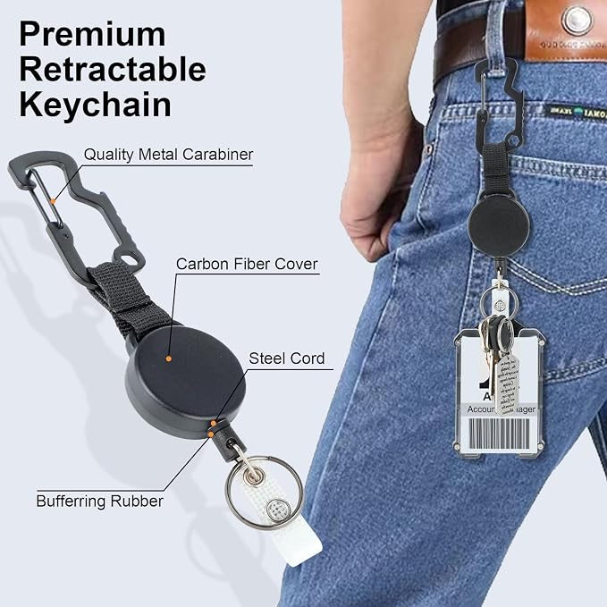 DELSWIN Retractable Badge Holders Clip, 3 Pack Heavy Duty Retractable Keychain with Multitool Carabiner,Tactical Badge Reels Key Chain with 25 Inches Steel Cord
