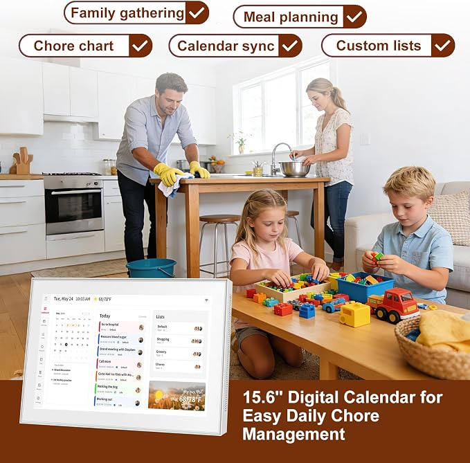 Whale Framely 15.6 Inch Digital Wall Calendar Touchscreen, Smart Family Schedule & Chore Chart, IPS FHD Wall Planner with Auto-Rotate, Wall Organizer, Gift for Women/Men,Father/Grandpa