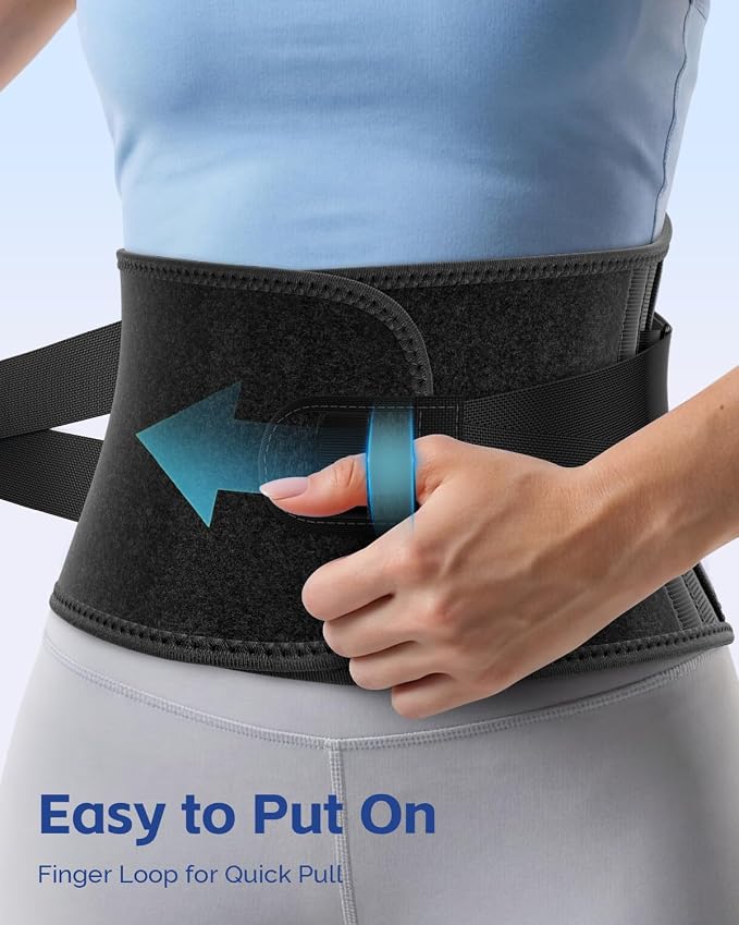 FEATOL Back Brace for Men Lower Back and Women, Removable Dual-Side Spine Lumbar Pad with Snug Fit, Adjustable Support Belt for Work, Orange, Size L 34.5-39"