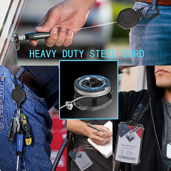 Badge Holder Retractable Clip Heavy Duty Carabiner Badge Reel Keychain with Id Cards Holder Cool Tactical ID Holder (2 Holders and 2 Badge Reels Black # 03)