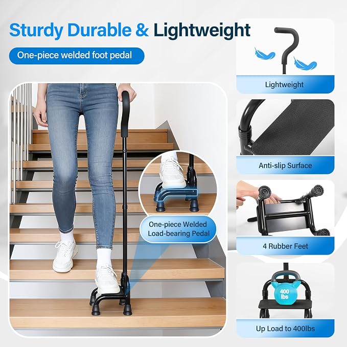 Adjustable Stair Climbing Assist Cane for Seniors, Half Step Stair Walker Aid for Walking Up Down, Portable Stair Lift Cane, Stability Walking Sticks - Step Stair Assist Device for Safety & Mobility