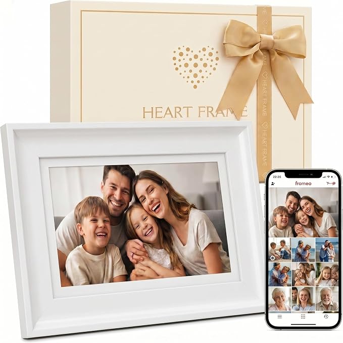 Heart Frame - 10.1 Inch WiFi Digital Picture Frame - Frameo App Sends Photos from Phone Anywhere in Seconds - 1280x800 IPS Touchscreen - 32GB Memory - Photo Gift for Mom Dad Wife Grandparents - White