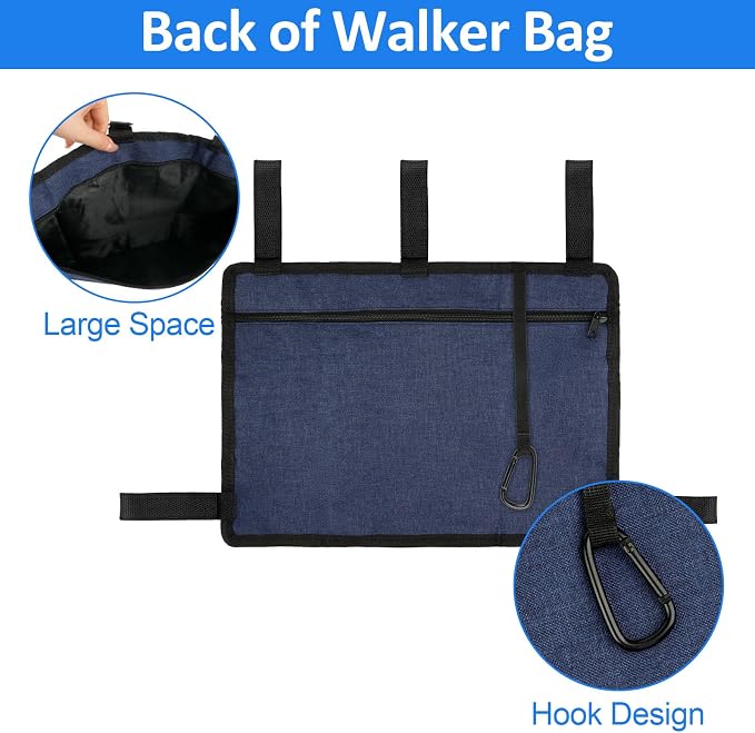 Walker Bag Basket with Cup Holder for Folding Walker Accessories | Walker Bag Carry Storage Pouch Water-Resistant for Seniors, Elderly, Handicap