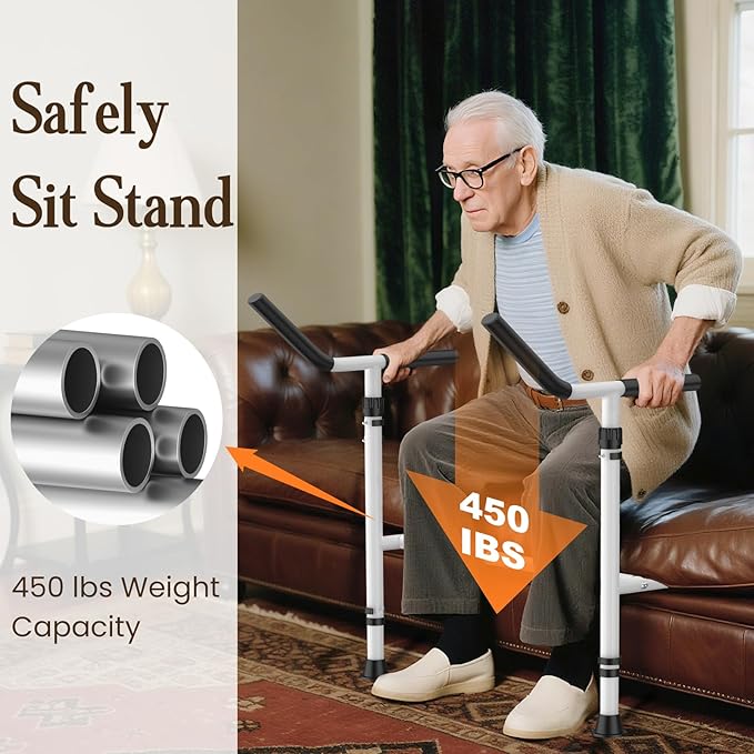 Stand Assist for Couch and Sofa with Support Legs, Height Width Adjustable Standing Aid for Elderly, Disabled, Patients and Seniors with Mobility Issues Portable Couch Handle for Chair (White)