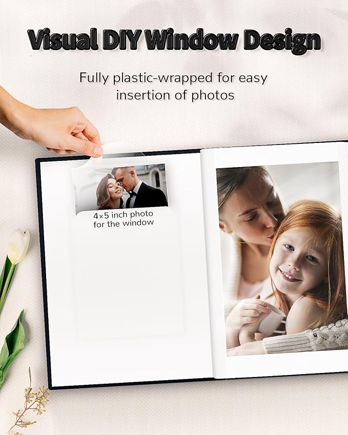 Artfeel Photo Album 4x6 with 100 Pockets,Slip-in Picture Albums,Linen Cover Memory Book with Front Window,White Page Vertical Photo Book for Wedding,Family,Anniversare,Baby,Vacation