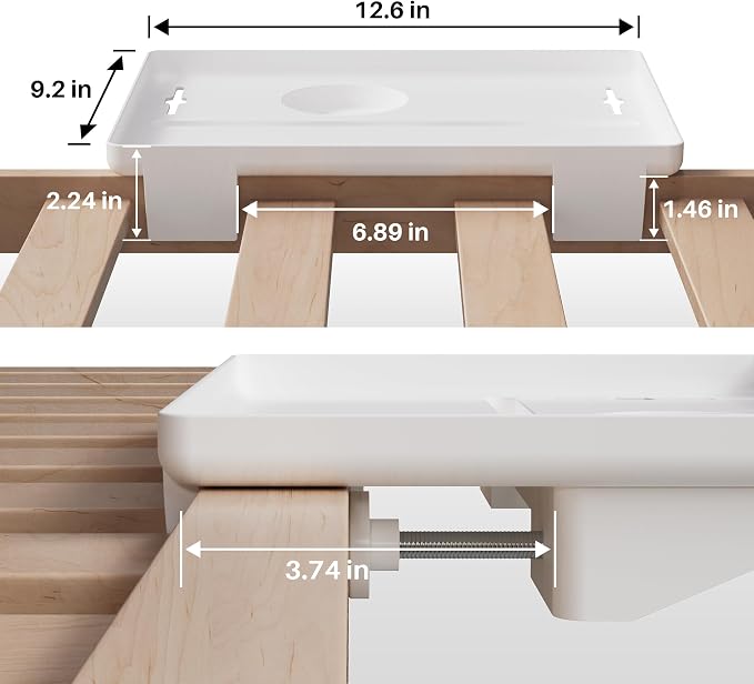 JOYMOOP Clip-On Bedside Shelf for Bunk Beds, Dorm Room Essentials, Bedside Caddy, No-Tool Install Bed Side Table Storage for Loft, Platform Beds, Nightstand Caddy for Phone, Glasses, Book (White)