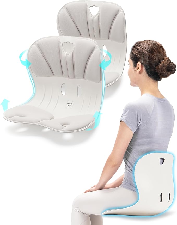 curble Wider 2 Pack – Ergonomic Desk Chair Seat Cushion, Everyday Passive Posture Trainer for Work from Home, Office & Car, Breathable Lumbar Support (Grey)