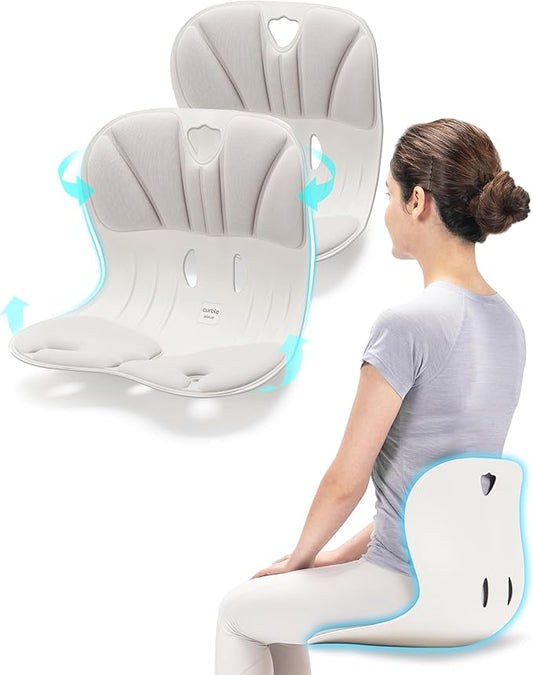 curble Wider 2 Pack – Ergonomic Desk Chair Seat Cushion, Everyday Passive Posture Trainer for Work from Home, Office & Car, Breathable Lumbar Support (Grey)