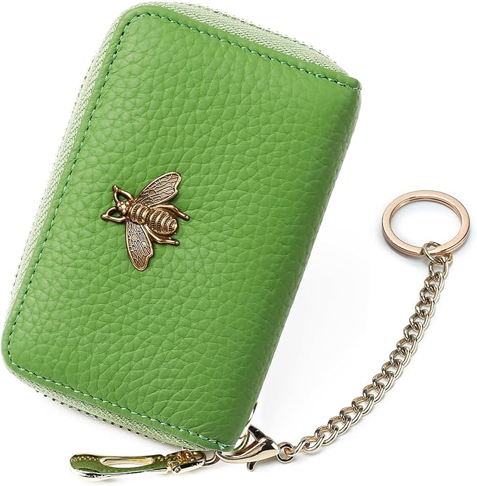 imeetu RFID Credit Card Holder, Small Card Wallet Women, Leather Card Case | Genuine Leather Women's Card & id Cases, Change Coin Purse with Zipper Keychain id Window, 20 Colors & 3 Styles, Daily, Gifts