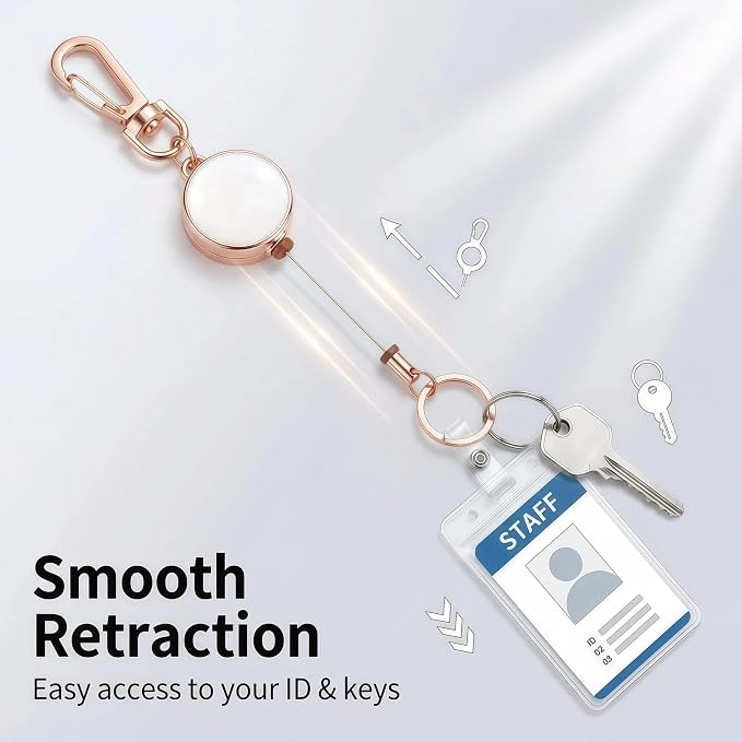 4 PCS Retractable Keychain,Key Chain Ring Badge Holder, Stretchable Hanging Lanyard with Carabiner Hook