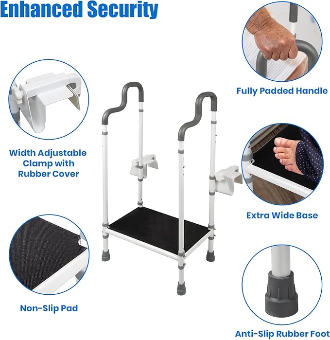 FSA Eligible, Step Stool for Bathtub With Handle, Non-slip Bathroom Safety Steps for Senior, Heavy Duty Step Stool for Elderly, Bath Step with Adjustable Assist Handles, Wide Platform, Support 500 LBS