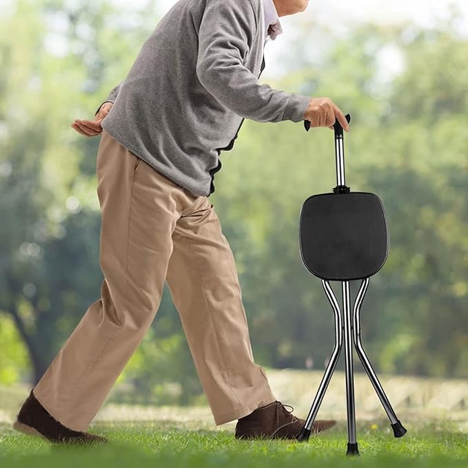 Hold 440 lbs Folding Canes with Seat Walking Stick Height Adjustment Cane Seat Capacity Frosted Handle with Magnetic Therapy Stone Crutches Stool