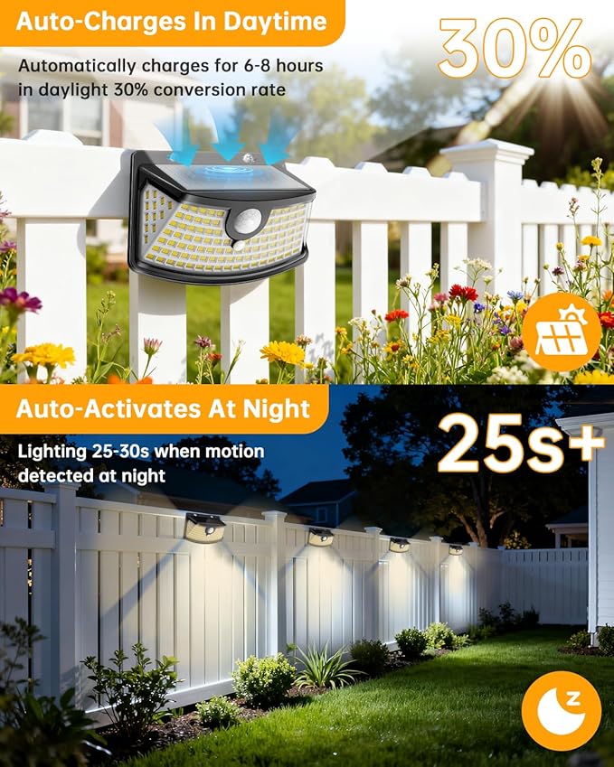 Aootek Solar Motion Sensor Lights Outdoor 120 LEDs, Black, 8 Pack | Lights Reflector, 270° Wide Angle, IP65 Waterproof, Step Lights For Front Door, Yard, Garage, Deck