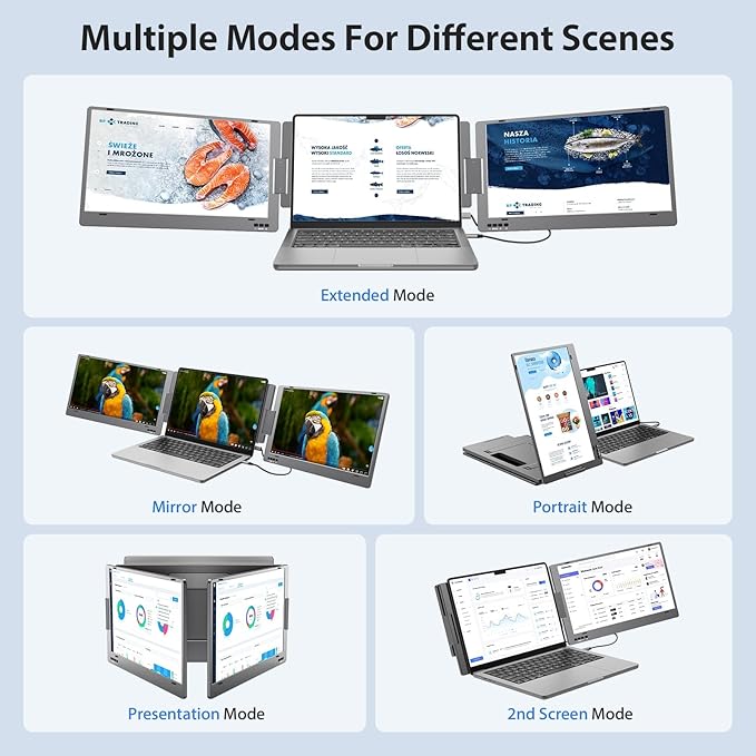KYY Laptop Screen Extender, 14'' FHD 1080P USB-C Portable Monitor, IPS Computer Monitor, Dual Monitor for Triple Screen, for 12"-16" Laptop (Mac, Wins, Android) Driver Need