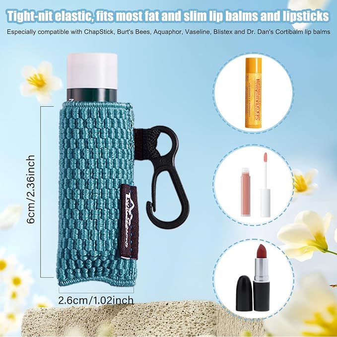 WK IEASON Lip Balm Sleeves Holder Keychain 5pcs Clip on Chapstick Keychain Holder Pouch Tight-Knit Elastic Lipstick Key Chain Holder
