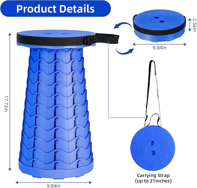 Qiguet Collapsible Stool, Folding Chair - Upgraded Portable Chair with Load Capacity 400lbs, Portable Stool for Camping Fishing Hiking - Folding Stool with Carrying Strap,Gifts for Fisherman(All Blue)