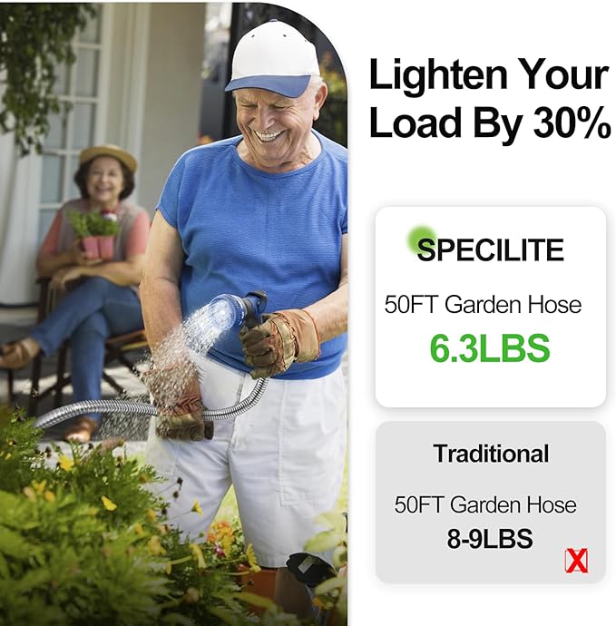 SPECILITE 150ft 304 Stainless Steel Metal Garden Hose with Nozzle | Puncture Resistant, Flexible, Never Kink & Tangle, Heavy Duty Water Pipe for Yard, Outdoor, Lawn