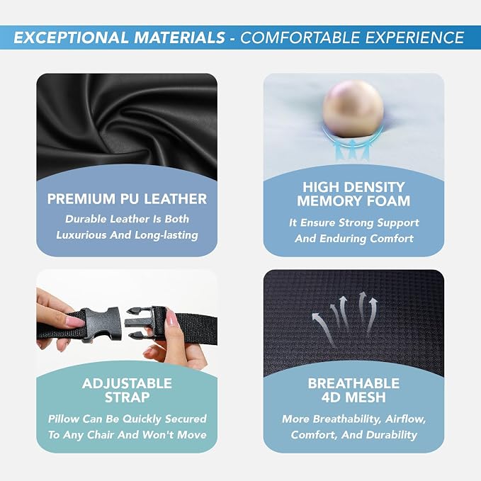 Lofty Aim Lumbar Support Pillow for Car, Car Seat Back Support for Driving | Memory Foam Car Lumbar Support for Driving Seat, Car Back Cushion, Adjustable Straps, Lower Back Pillow, PU Leather, Black