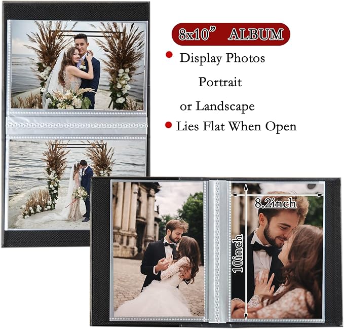 Photo Album 8x10 Clear Pages Pockets Leathe Cover Slip Slide in Photo Album Holds 100 Vertical 8x10 Photos Picture Book for Wedding Family (Blue)