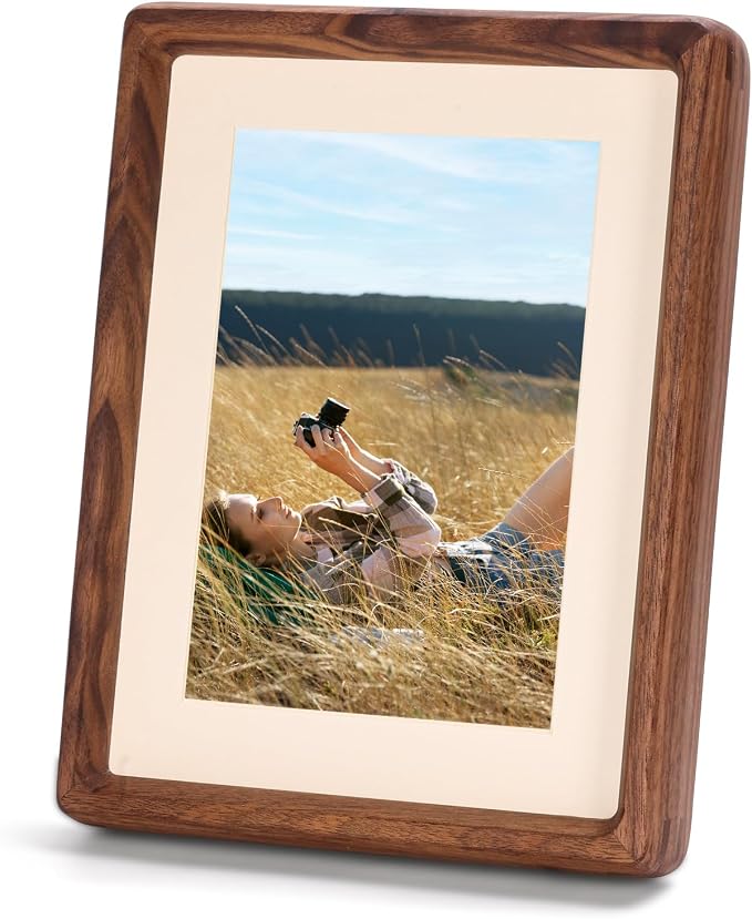 Solid American Black Walnut Picture Frame 5x7 4x6, Natural Wood Tabletop Photo Frame with Decorative Joinery Corners, Horizontal or Vertical Display (Walnut, For 5x7 / 4x6 Photo)