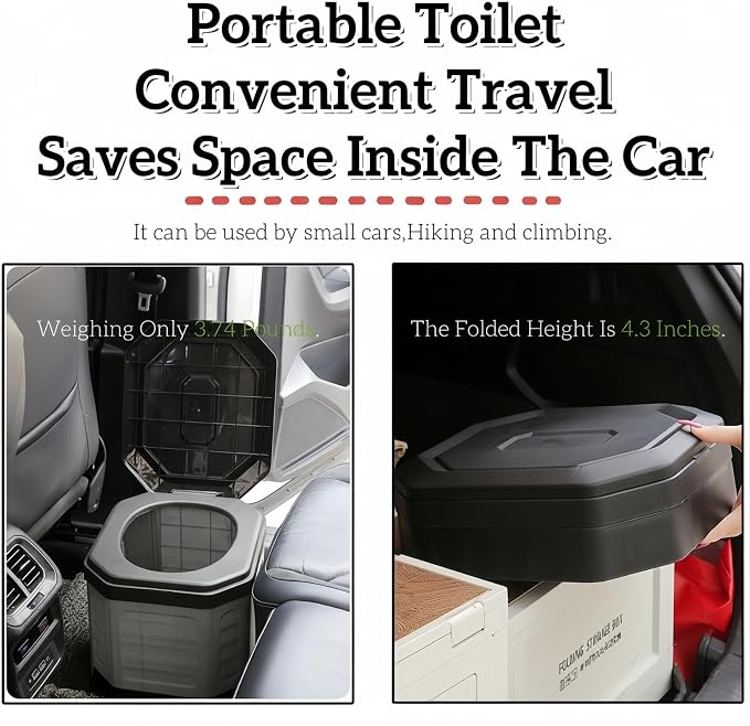 Upgrade Portable Toilet for Adults, Travel Floding Toilet with Lid for Adults & Kids, Camping Toilet Portable Potty for Hiking,Car,Beach and Camping (Gray, Medium)