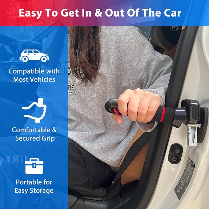 Car Door Handle for Elderly, Car Handle Assist, Car Cane Assist Handle with Anti-Slip Grip Portable for Seniors & Handicapped, Multifunctional Support Handle (2 Pack)