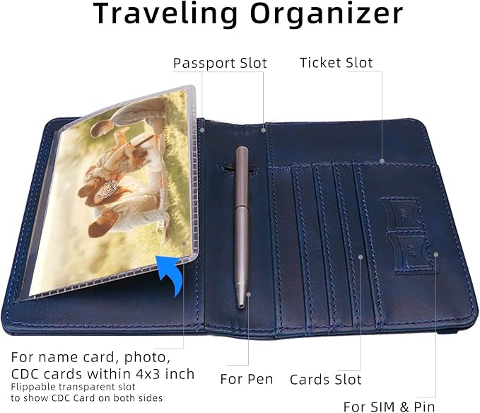 WALNEW Passport Holder for Travel, RFID Passport Wallet, Travel Essentials | PU Leather Passport Cover Case with Pen Holder, Travel Must Haves Accessories, Passport Book Holder for Women Men