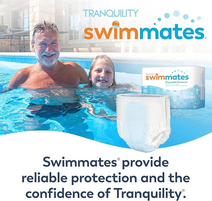 Swimmates Disposable Adult Swim Diapers, Pull-Up Under Swimwear with Tear-Away Side Seams, Unisex, Youth Large (17"- 28" Waist) Adult XS, 96 Count Case
