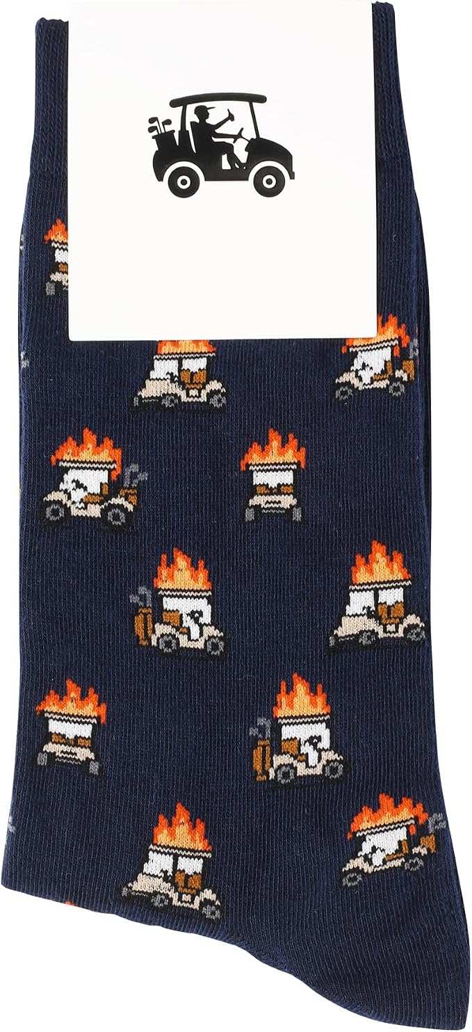 ZEETY Golf Socks – Funny Cart on Fire Novelty Socks, Golf Accessories and Gifts for Men and Women, 1 Pair per Pack, Size 9-13
