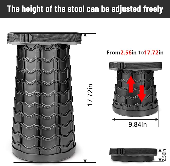 2 Pack Collapsible Stool, 400lbs Max Weight, Lightweight But Sturdy, Portable Retractable Folding Telescoping Foldable Camping Stool for Adults Outdoor Fishing Hiking BBQ